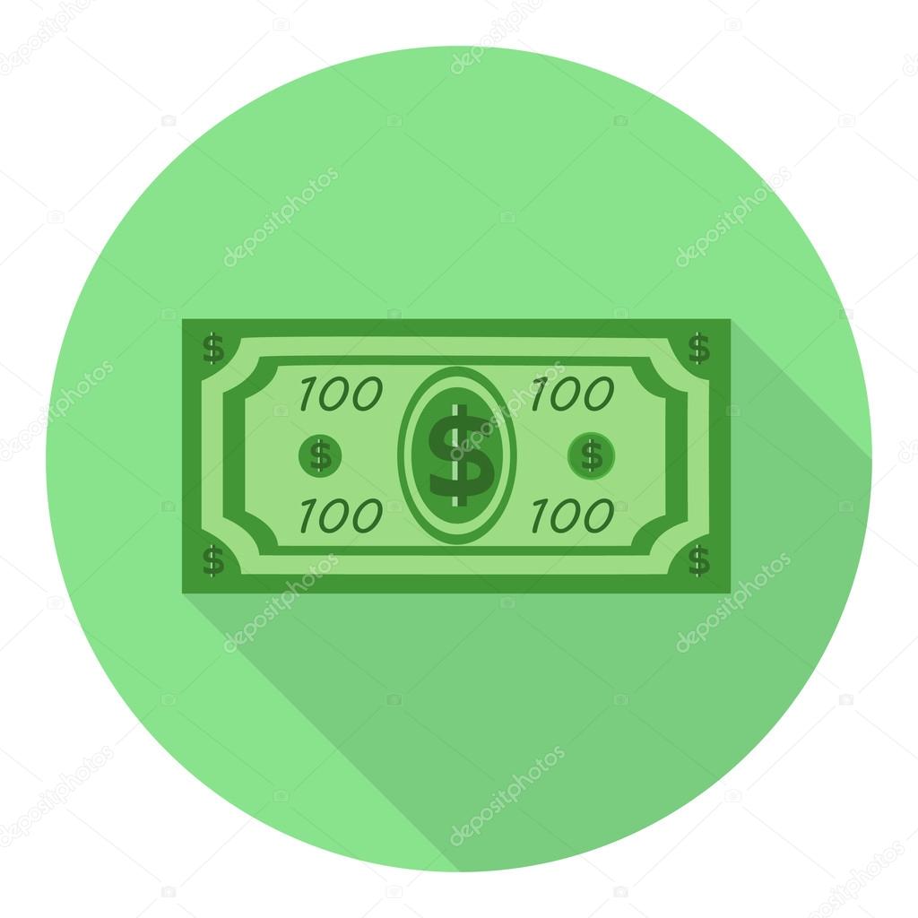 hundred dollar with flat shadow on green background