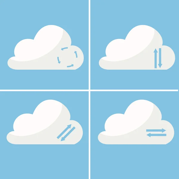 Conjunto de flechas diferentes en la nube de descarga en un azul — Vector de stock