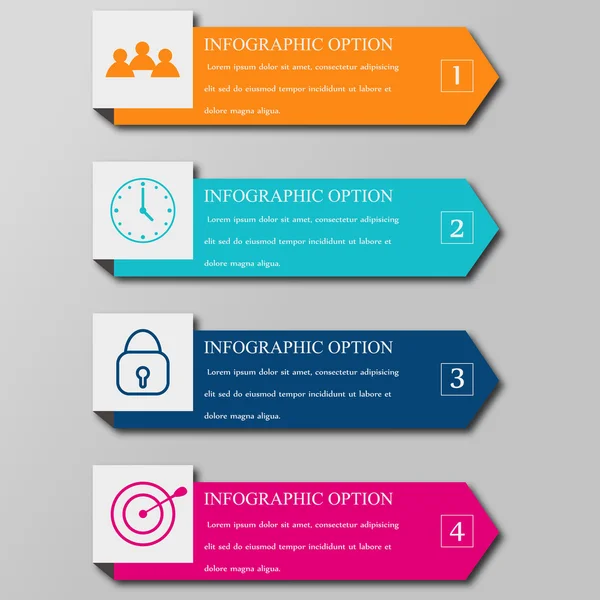 Infografías de flechas con diferentes etapas del trabajo realizado . — Vector de stock