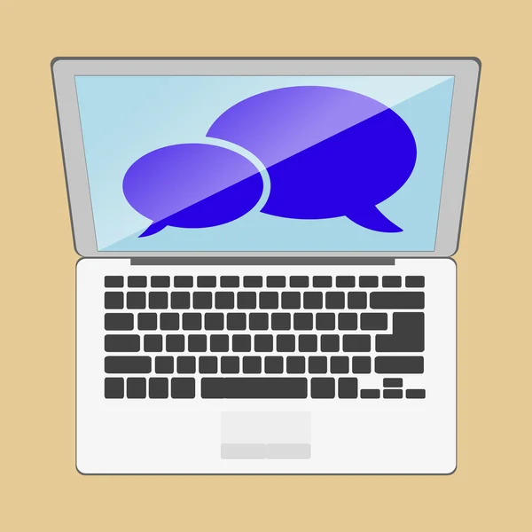 Un ordinateur portable avec une icône d'image de conversation et de dialogue. Stocks — Image vectorielle