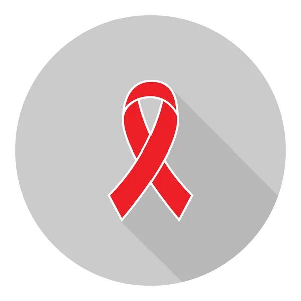 Nastro rosso consapevolezza cancro al seno su sfondo grigio. design piatto — Vettoriale Stock