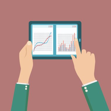 elinde kırmızı bir arka plan üzerinde bir grafik tablet