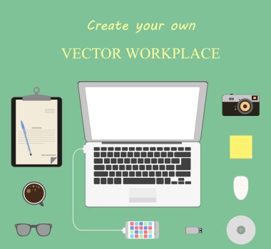 Yaratıcı Office çalışma alanının tarzı Modern tasarım konsepti. Simgeler 