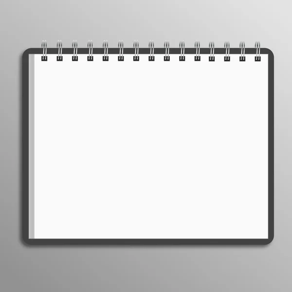 Cuaderno en espiral en blanco sobre fondo blanco con sombras suaves . — Vector de stock