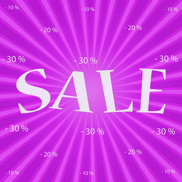 Affiche de vente avec pourcentage de réduction. fond violet — Image vectorielle