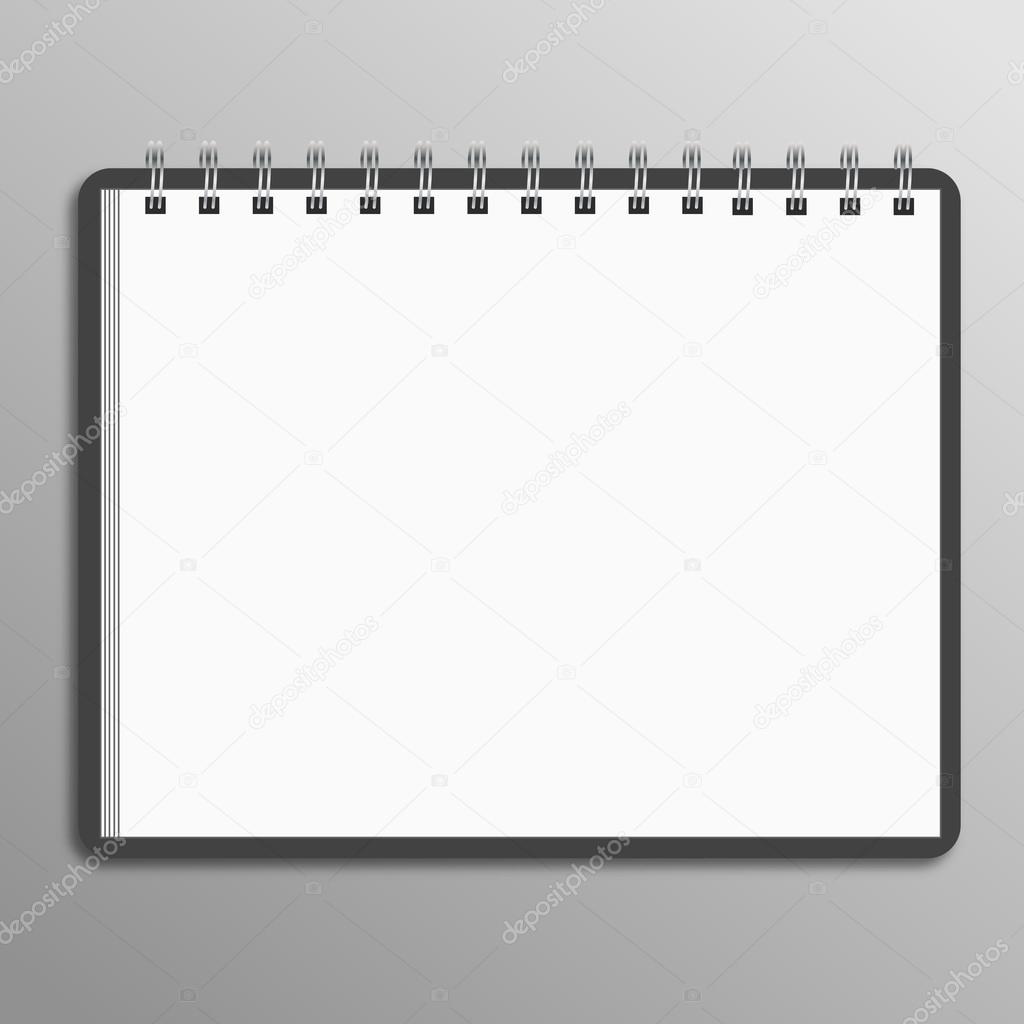 Blank spiral notebook on white background with soft shadows.