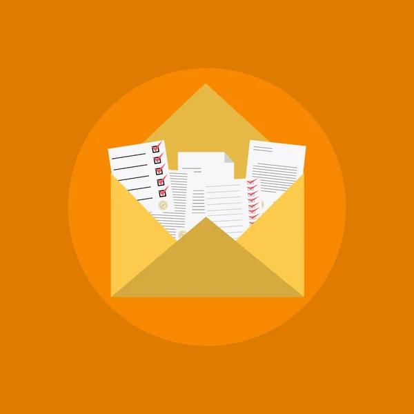 Icono de correo electrónico con diferentes mensajes, contratos, propuestas, publicidad, lista — Vector de stock