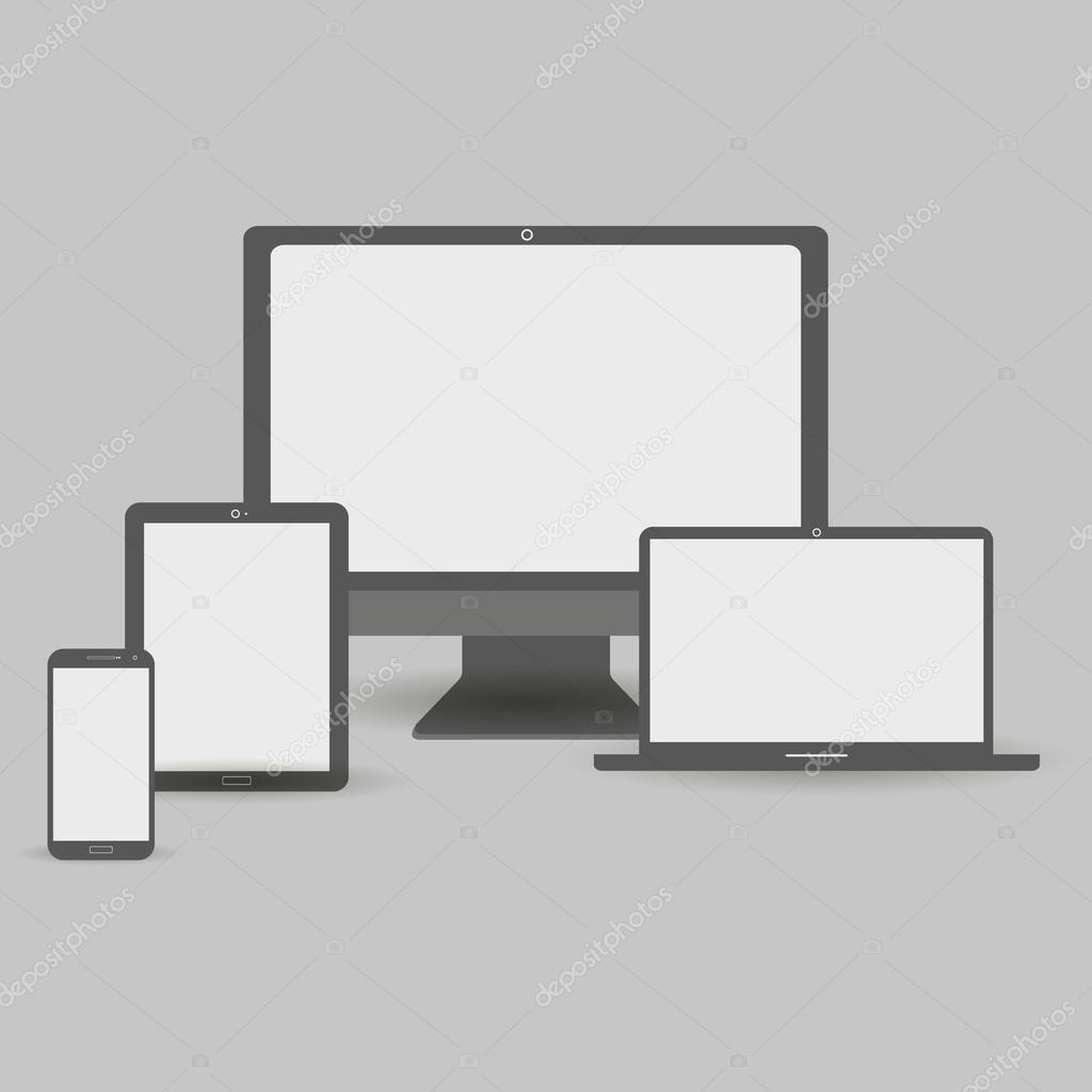 set of  realistic monitor, tablet, phone and laptop.  device for the home and office, for work and leisure