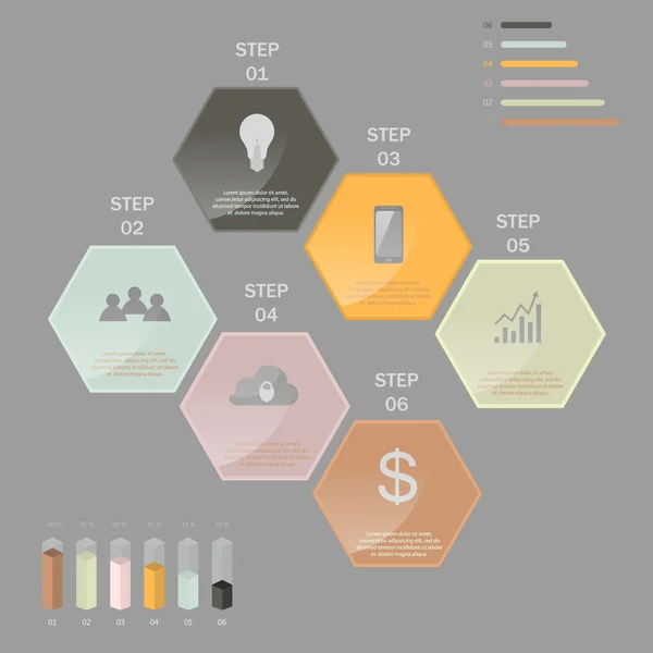 Fand das Team die Idee, die mit Hilfe der Technologie zum Leben erweckt wird, um ein Ergebnis in Form von Gewinn zu erzielen. Vorlage: Infografik für Unternehmen. — Stockvektor