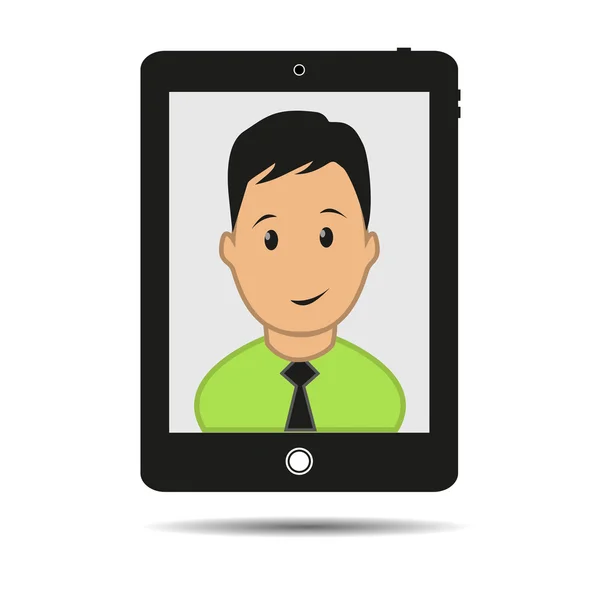 Tar Selfie foto på tablett konceptet på grön bakgrund. vektor — Stockfoto