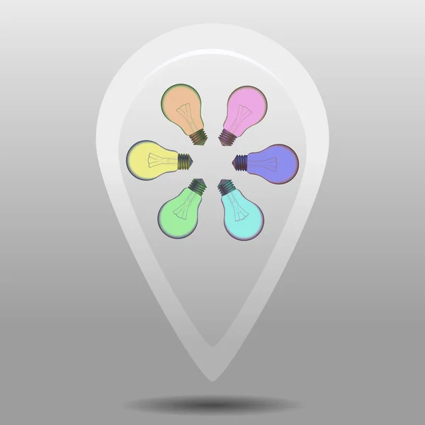 Puntero de mapa con bombillas de color. icono — Foto de Stock