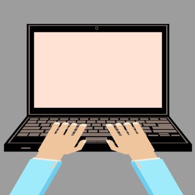 Laptop klavye üzerinde pembe ekran monitör ile el