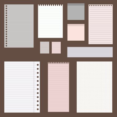 Vintage kağıt tasarım kümesi kazmak. Kağıt sayfalarının, çizgili kağıt ve not kağıdı