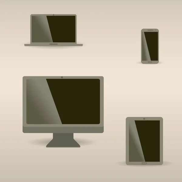 Monitor de ordenador, smartphone, portátil y tablet PC — Vector de stock