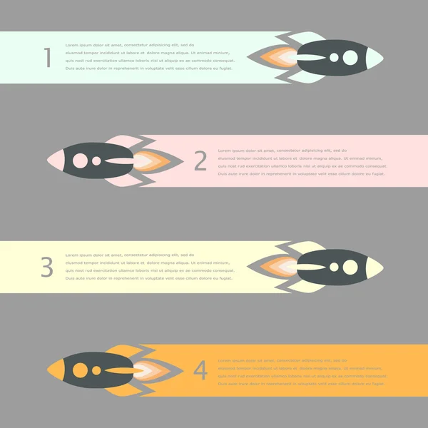Инфографика с шагами на разных уровнях с ракетой впереди — стоковый вектор