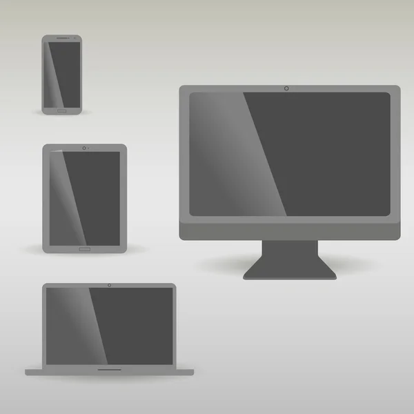 Vector realista portátil, tableta, monitor y plantilla de teléfono móvil — Archivo Imágenes Vectoriales