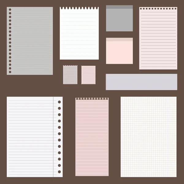 Graben Vintage-Set von Papier-Designs. Papierblätter, liniertes Papier und Notizpapier — Stockvektor