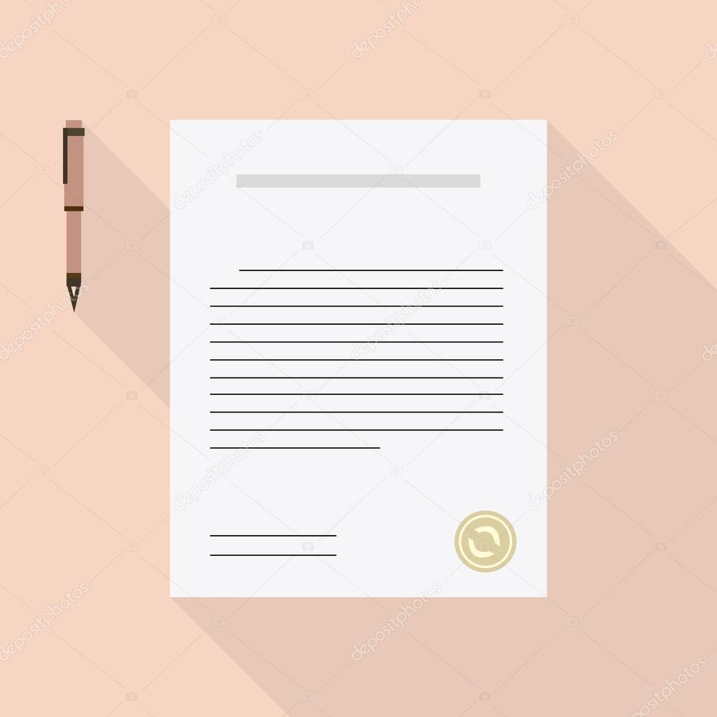 a document with a pen to sign in flat style