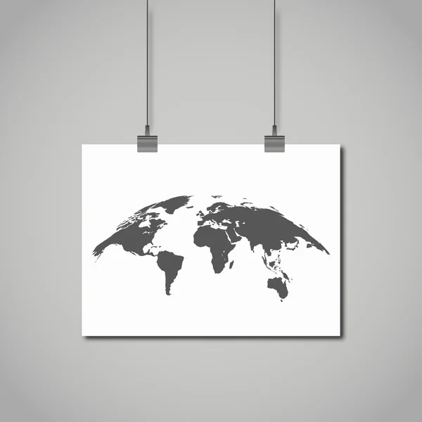 Mapa curvo do mundo desenhado sobre papel pendurado — Vetor de Stock