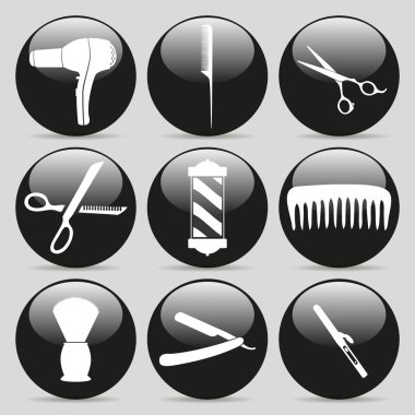 hairdressing icons. stylish black color. clipart