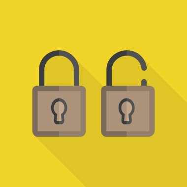 Açık ve kapalı kilitler. Uzun gölge ile düz kilitleri