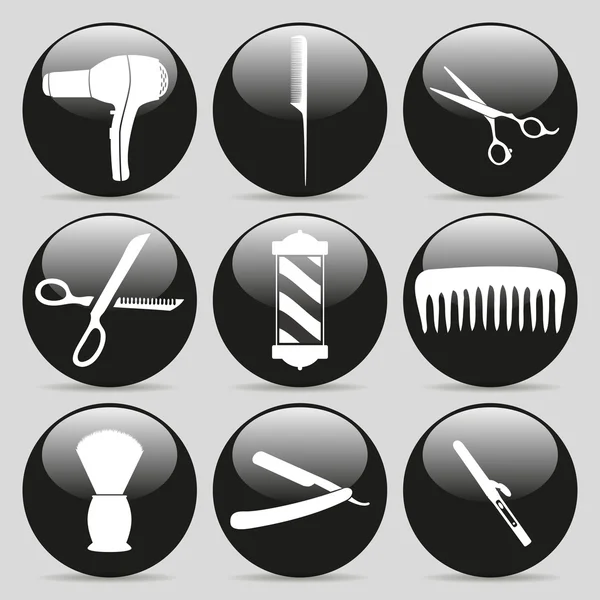 Hairdressing icons. stylish black color. — Stock Vector