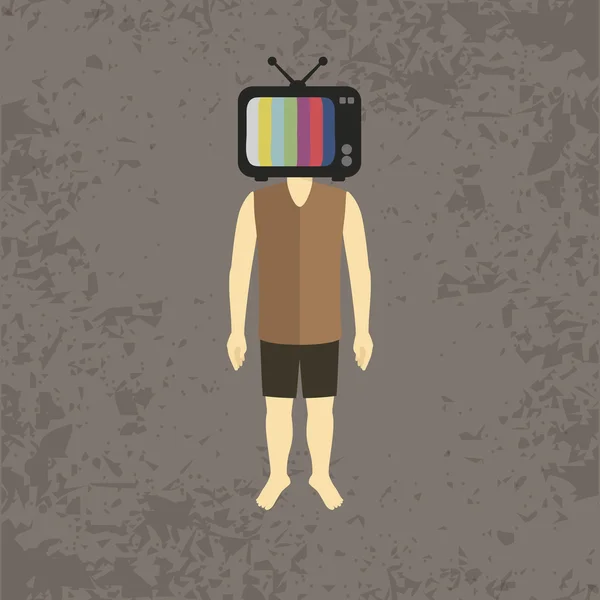Um homem com uma TV na cabeça —  Vetores de Stock