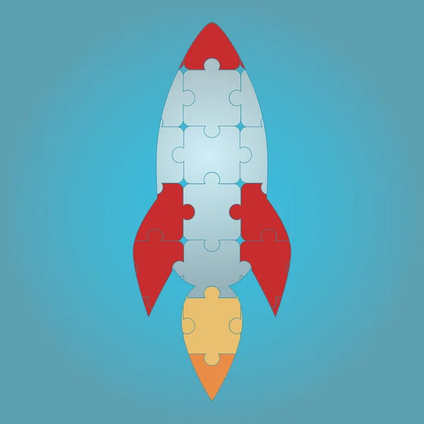 Rocket Space Ship, On Blue Background in puzzle — Stock Vector