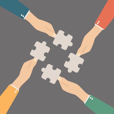 Ellerini koyarak birlikte adet bulmaca. Ekip çalışması kavramı. Düz tasarım