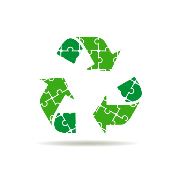 Recycler symbole ou signe de conservation icône verte. logo puzzle — Image vectorielle
