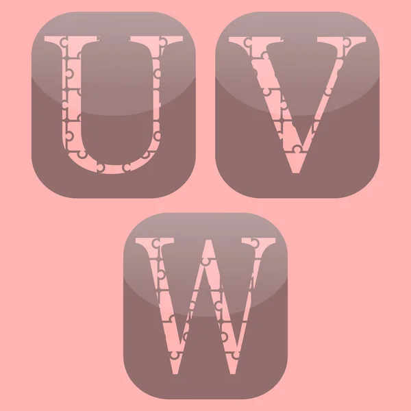 Uvw set of letters of the puzzle — Stock Vector