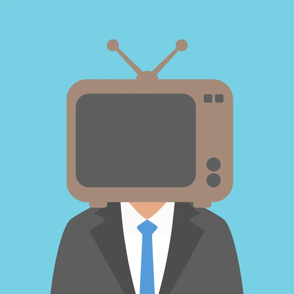 Een man in een pak met een Tv op zijn hoofd — Stockvector