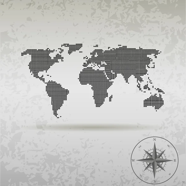 Map of the world at the dots with the compass — Stock Vector