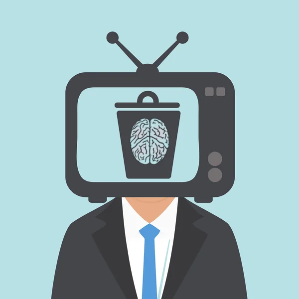 看电视，人类的大脑变得傻 — 图库矢量图片