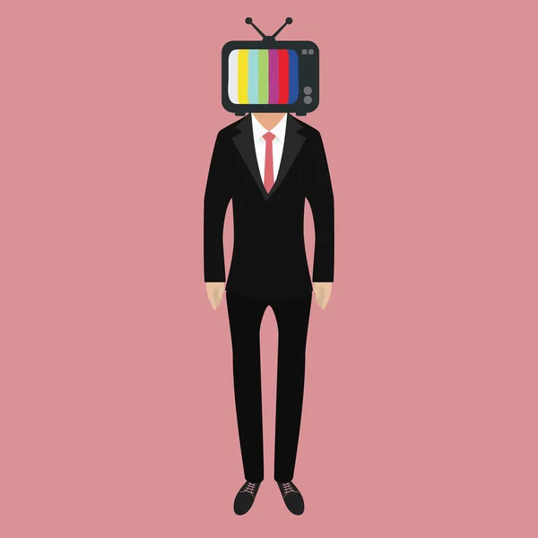 Телевизор на голове человека — стоковый вектор