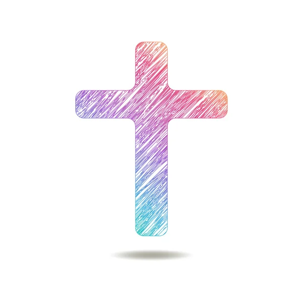 Aufgemaltes Kreuz-Logo. Farben des Regenbogens — Stockvektor