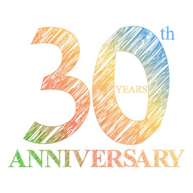 A bir daire ile 30 anniversary logosu boyalı. Yıl sayısı