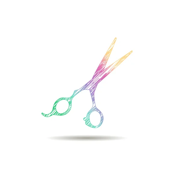 Scissors logo is painted in the colors of the rainbow — Stock Vector