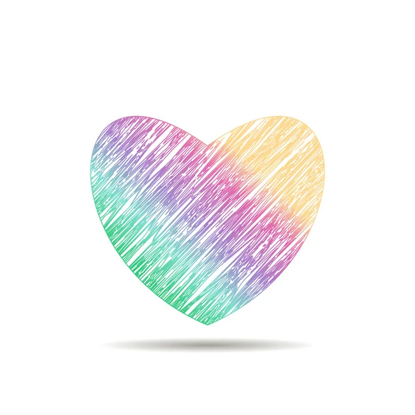 Logo cuore disegnato nei colori dell'arcobaleno — Vettoriale Stock