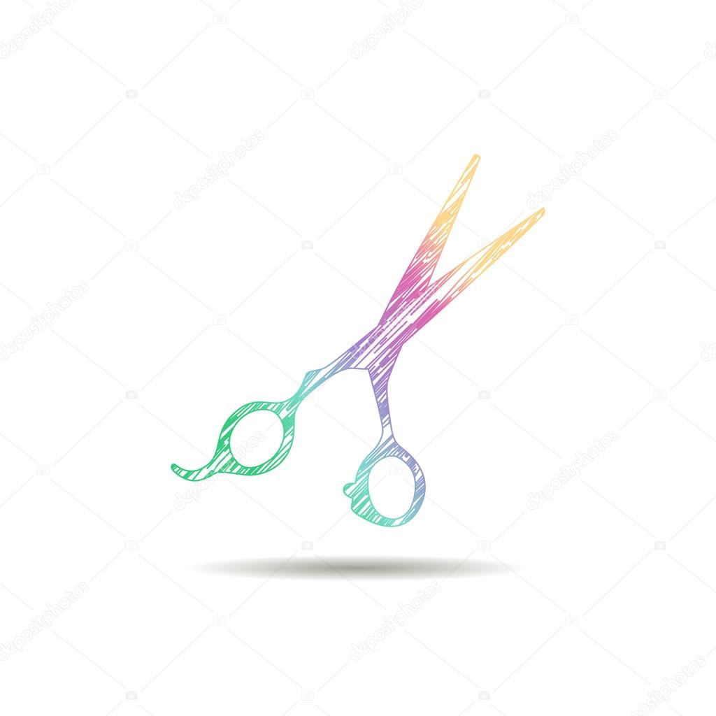 Scissors logo is painted in the colors of the rainbow