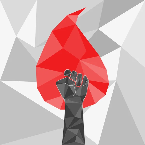 Hand Up Proletarian Revolution in triangular low poly style — Stock Vector