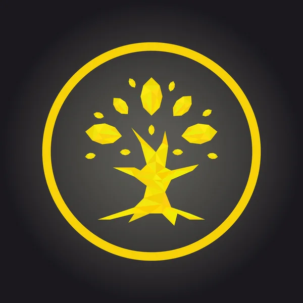Low Poly Rechtsgesellschaft oder Versicherungsagentur als goldener Baum mit üppigem Laub. Goldbaum-Logo — Stockvektor