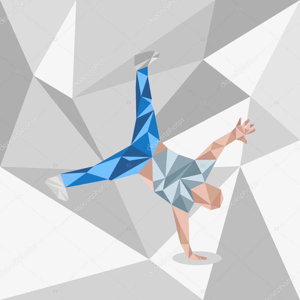  illustration in polygonal style of a guy dancing break-dance