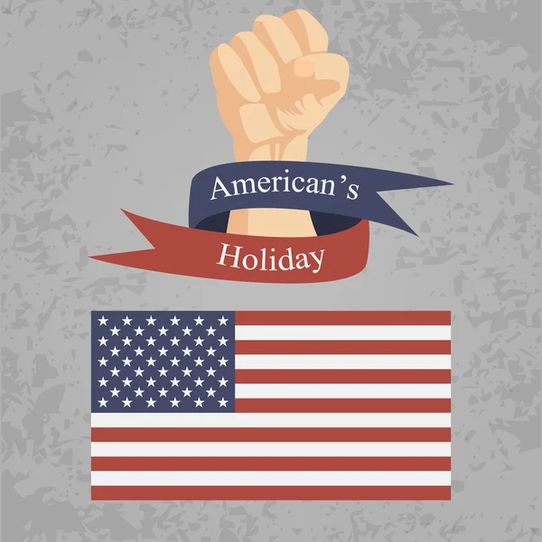 O feriado americano com a mão. bandeira — Vetor de Stock
