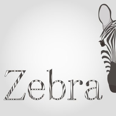 Zebra baş ve siyah ve beyaz çizgili tarzında mektuplar