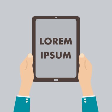 Sloganınız ekranda tablet bilgisayarınızla koşullarının eller