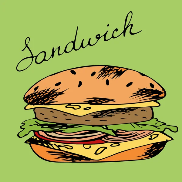 Illustration Sandwich Vecteur Dessiné Main — Image vectorielle