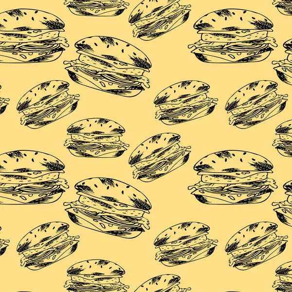 Beau Fond Avec Des Sandwichs Dessinés Main Dans Style Graphique — Image vectorielle
