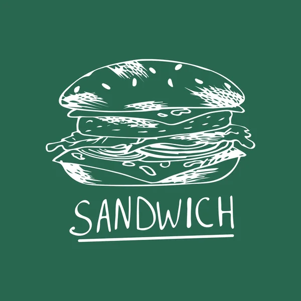 Illustration Sandwich Vecteur Dessiné Main Graphisme Avec Inscription Sandwich — Image vectorielle