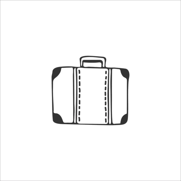 Handgetekende Reis Toeristische Koffer Zwart Wit Vector Illustratie Geïsoleerd Witte — Stockvector